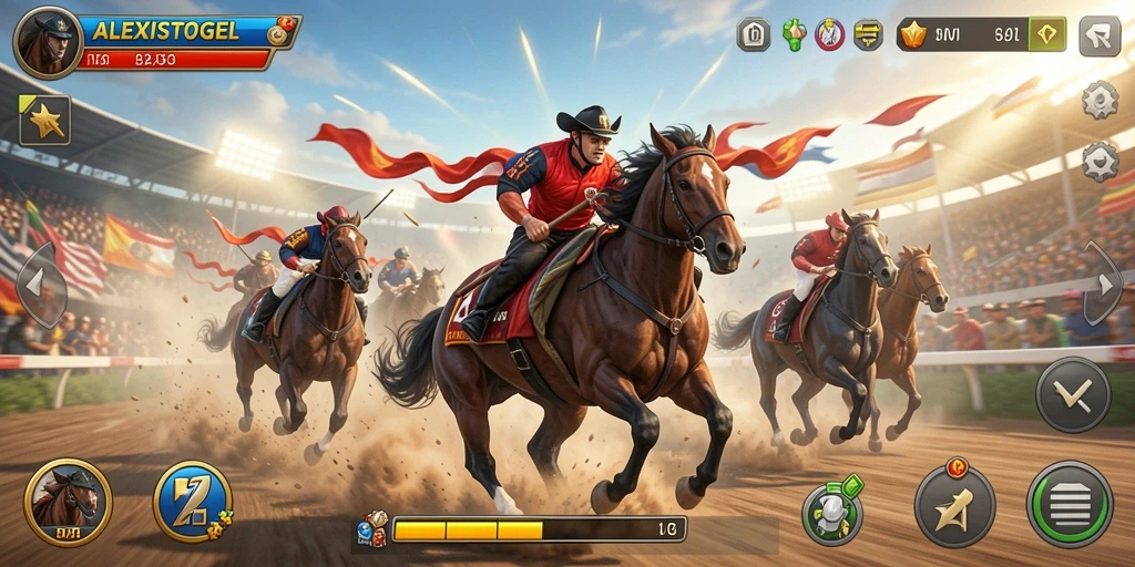 Tampilan gameplay ALEXISTOGEL yang mendebarkan dalam balapan cepat.