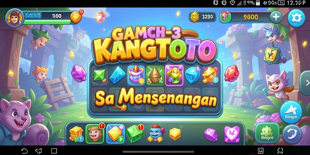 Tampilan gameplay seru KANGTOTO dengan elemen Match-3 yang colorful.