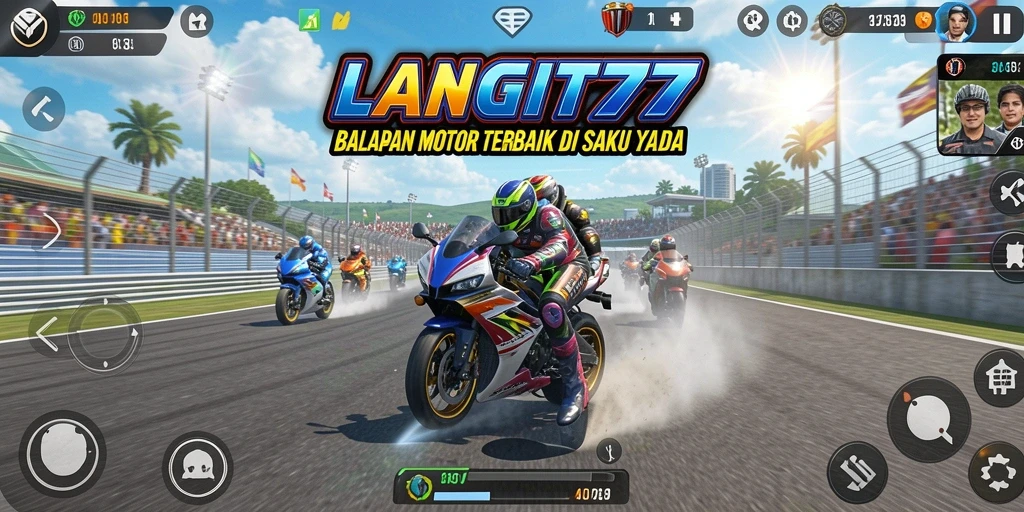 Screenshot LANGIT77 menampilkan aksi balapan motor yang seru dan mendebarkan.