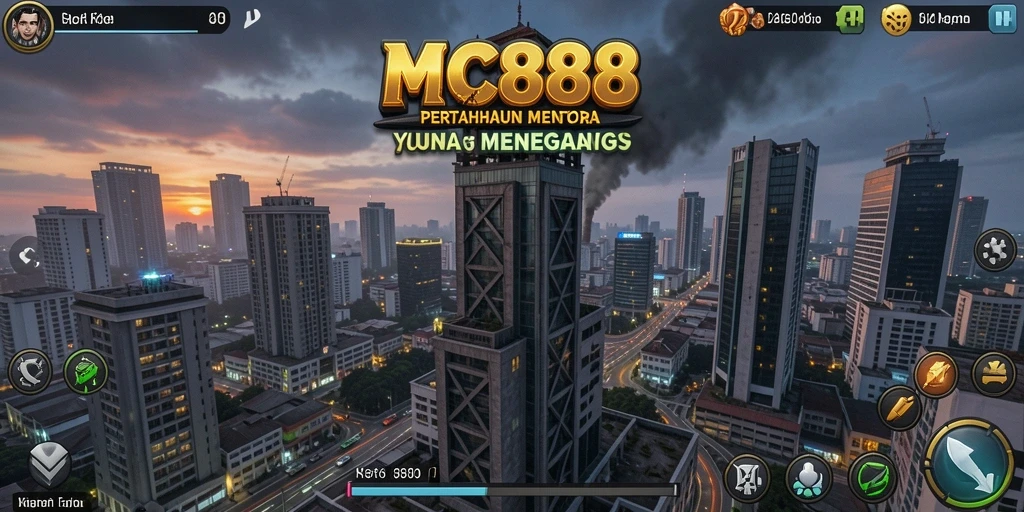 Tangkapan layar gameplay MC888 menunjukkan menara pertahanan yang sedang bertarung melawan gelombang musuh.