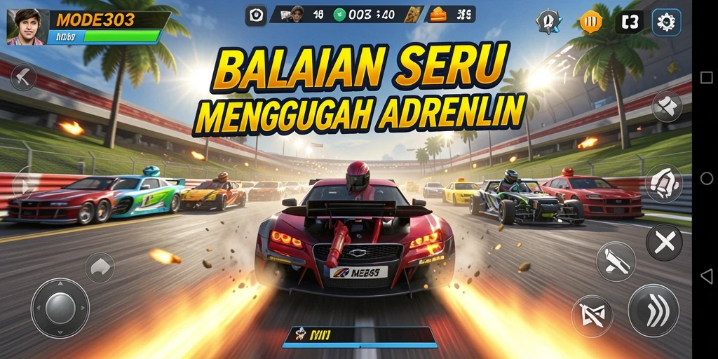Tampilan seru dari gameplay balapan di MODE303.