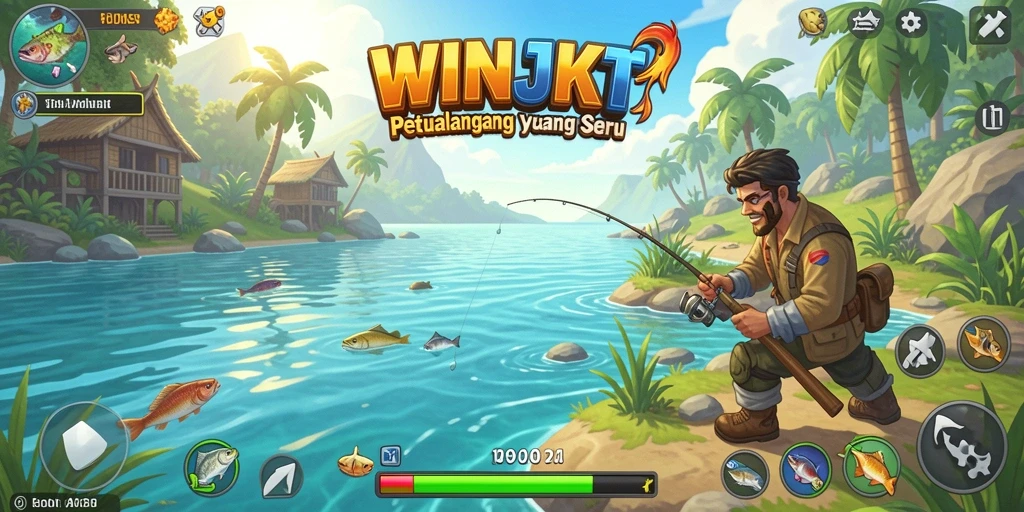 Screenshot WINJKT menampilkan aksi memancing yang mendebarkan dan lingkungan yang indah.